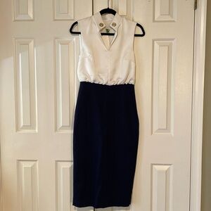 Ted Baker Size 1 White & Navy Sleeveless Dress in Like New Condition